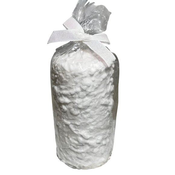 Snow Textured Pillar Candle With Glitter Finish & White Ribbon Wrap 6" - Picture 1 of 5